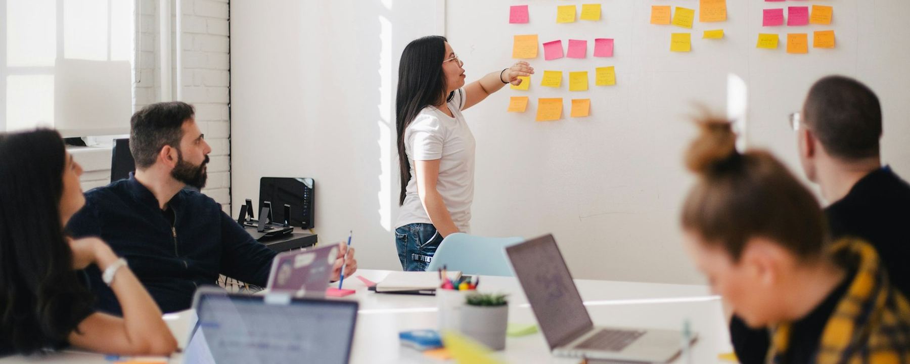 A marketing team planning a campaign at a whiteboard